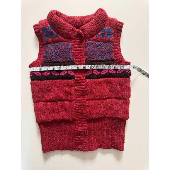 Free People Chunky Knit Sweater Vest Red Pink Blue Fair Isle Boho Small - Picture 7 of 9